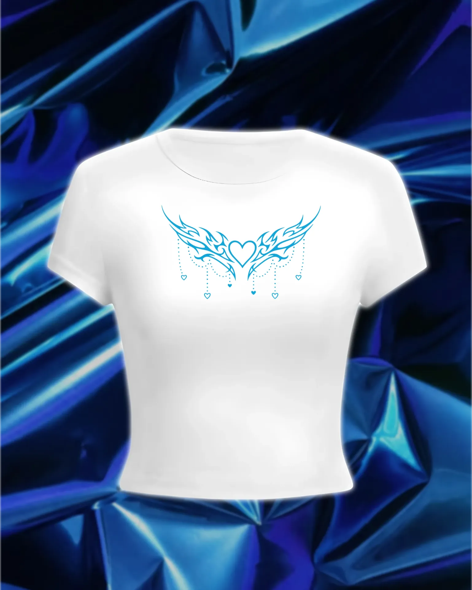 Angellise Lace-Up Baby Tee (XS, Blue, White)