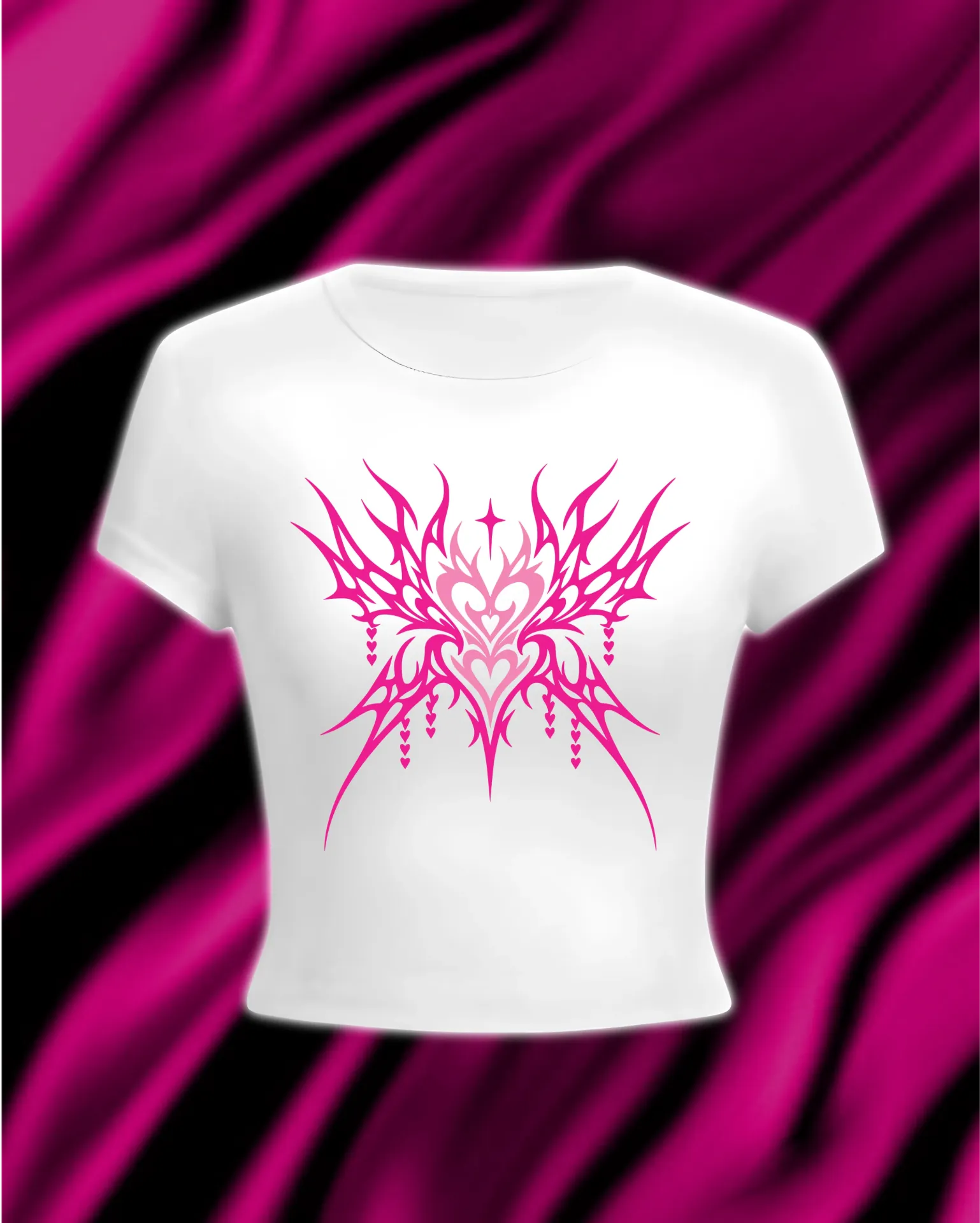 Angellise Heartcrest Baby Tee (XS, Pink, White)