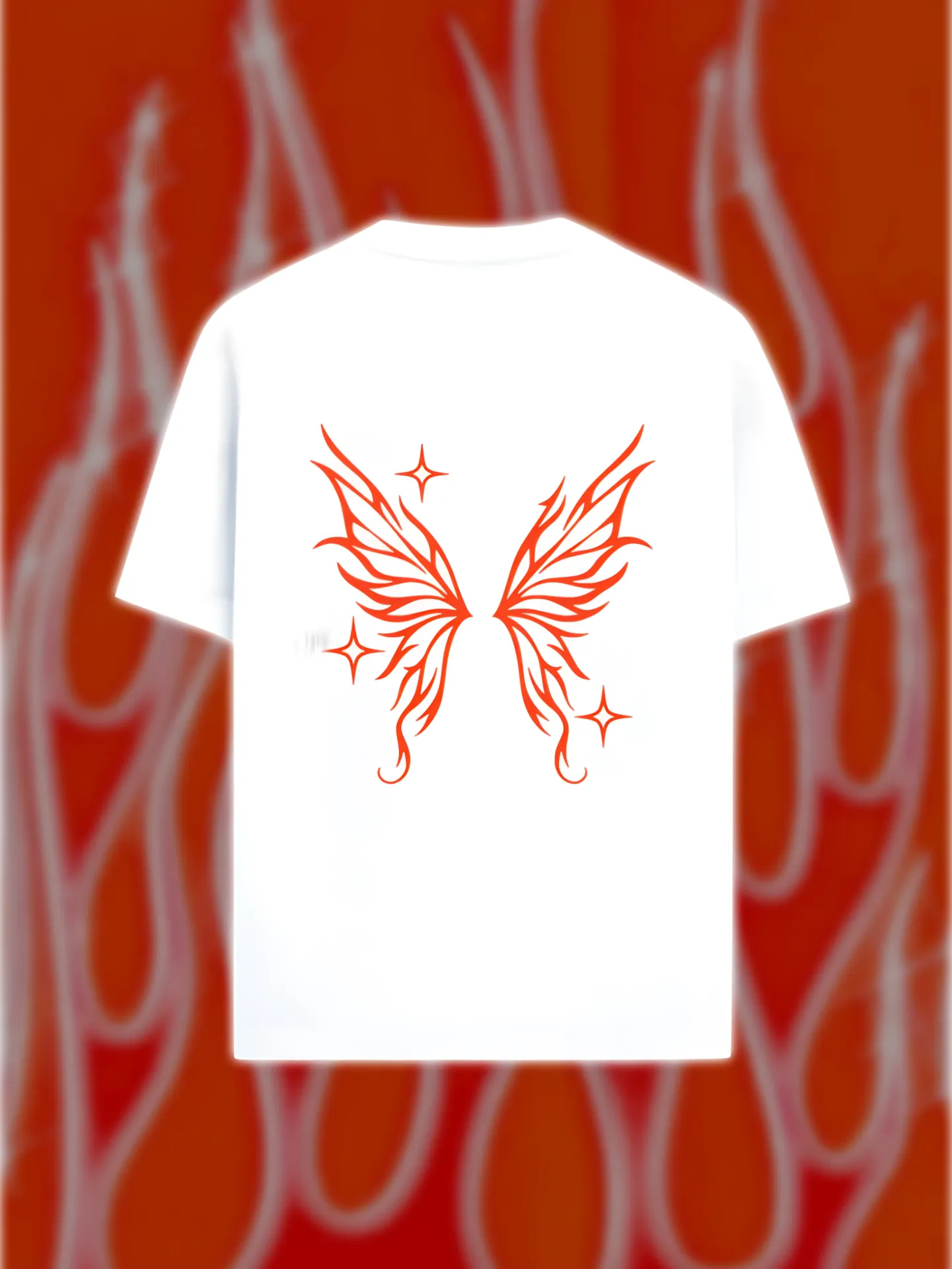 Angellise Winged Graphic Tee (S, Orange, White)