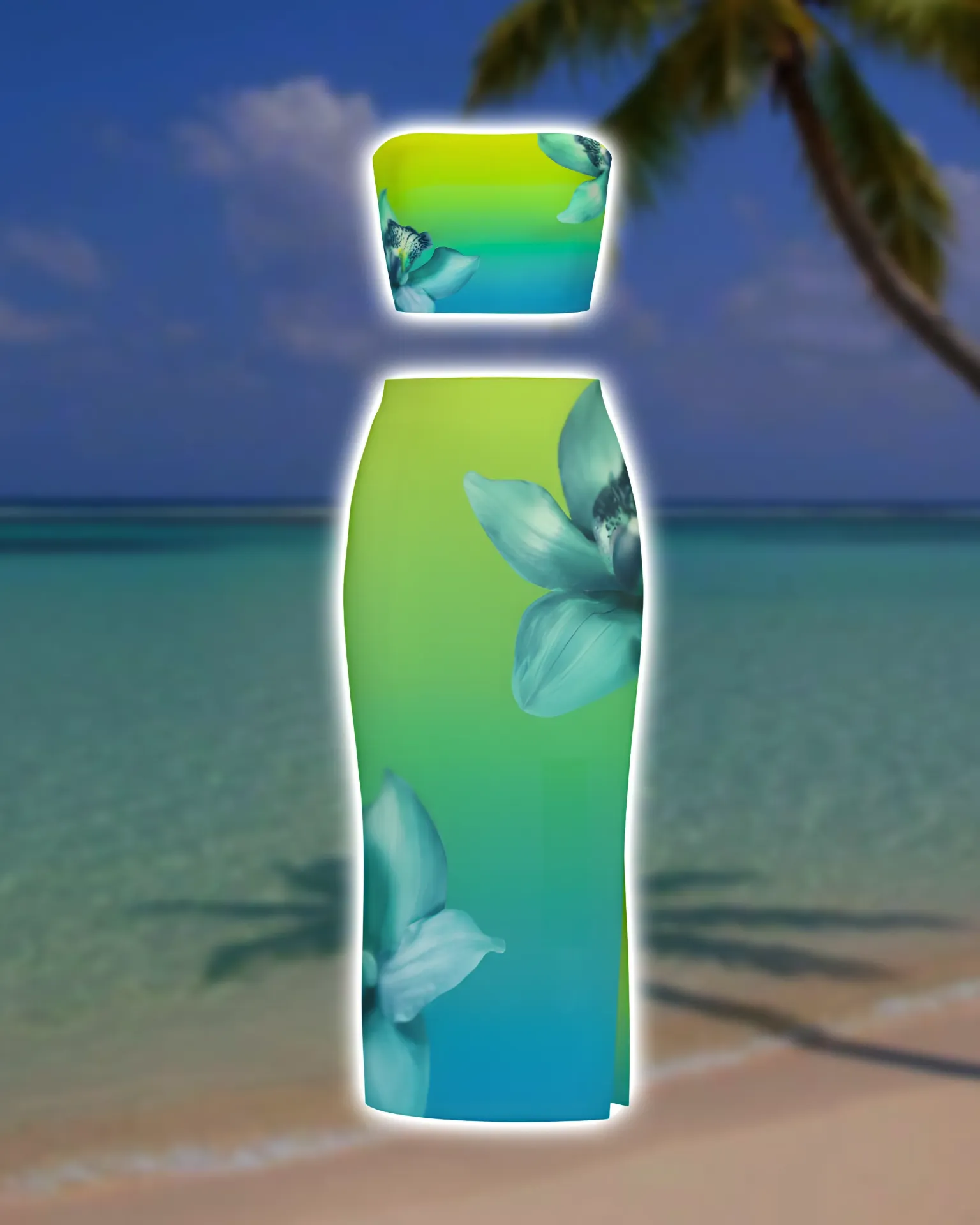 Lagoon Bloom Tube Top & Skirt Set