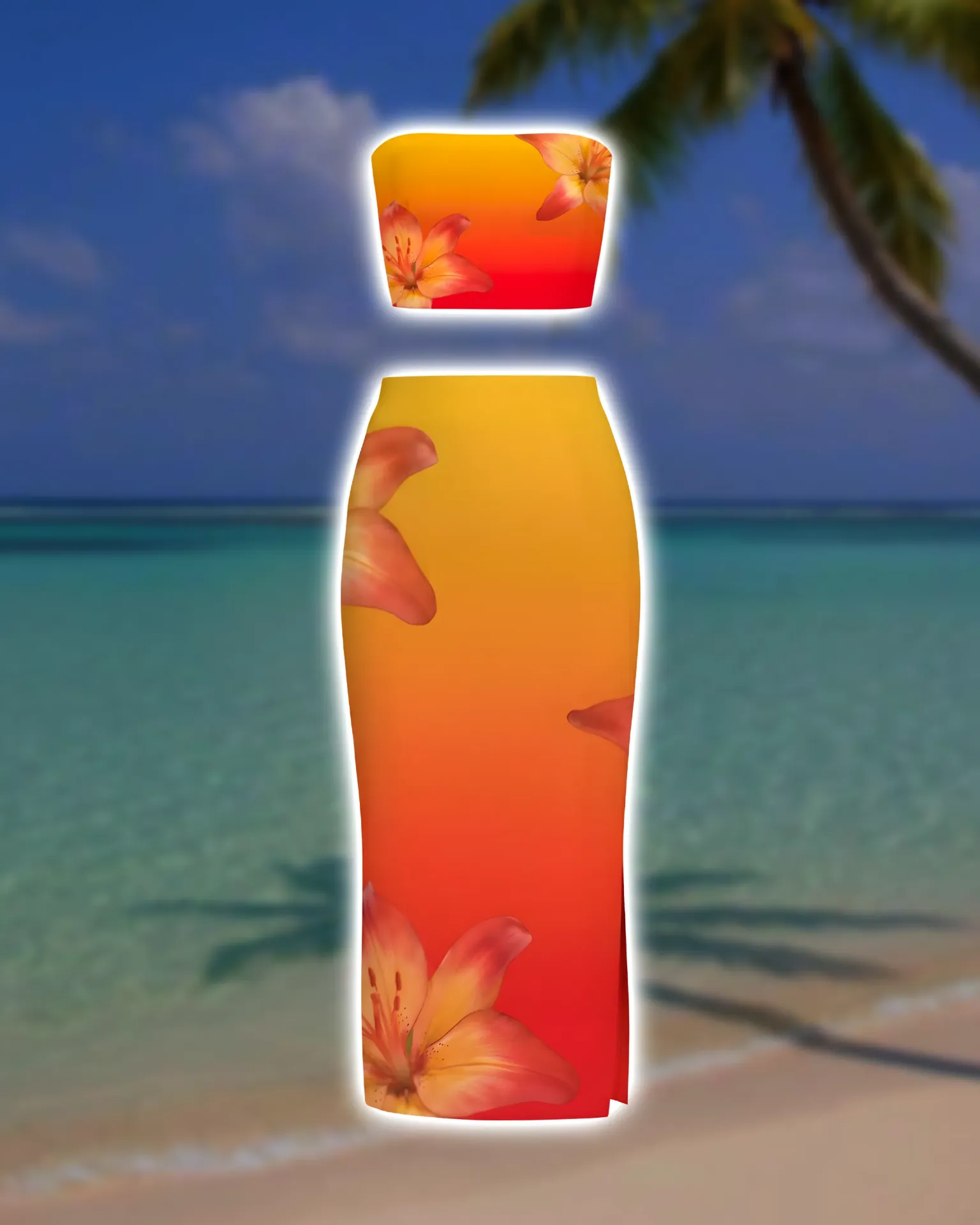 Sunset Bloom Tube Top & Skirt Set